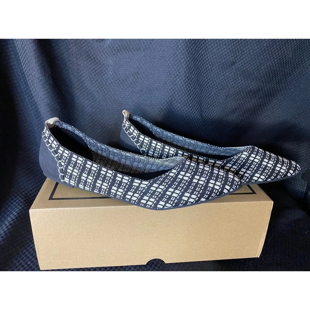 MIA Lissy Black Bone Flyknit Pointed Toe Flats Shoes Women Size 6 M QI00459 NEW